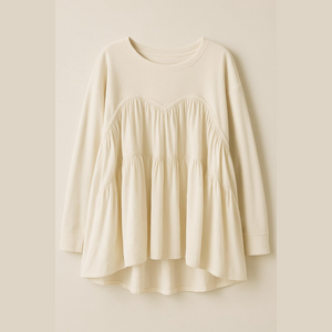 Oversized cotton blend mixed media baby doll top. Size L